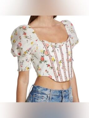 Alice + Olivia Audie Floral-Print Cropped Corset Top Size 2 NWOT